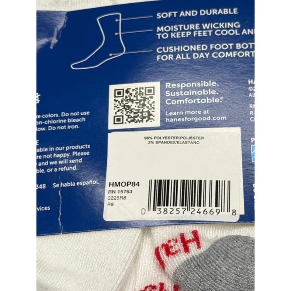 Hanes Mens 8 Pack Cushion Crew‎ Socks White Grey Size 6-12 Soft Durable